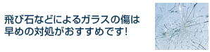 飛び石などによるガラスの傷は早めの対処がおすすめです！